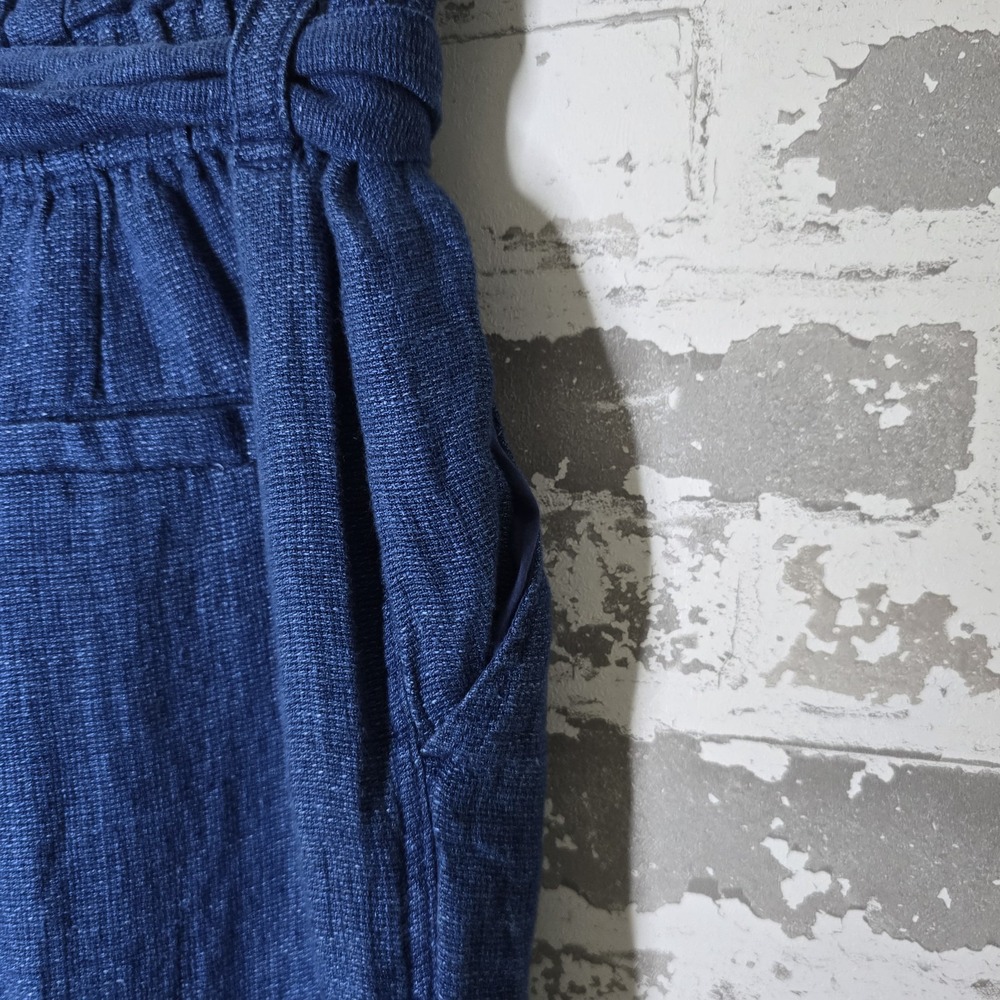 Faherty Pants Womens M 100% Linen Blue Garbage Bag Waist Palazzo Wide Leg Boho - Picture 7 of 12